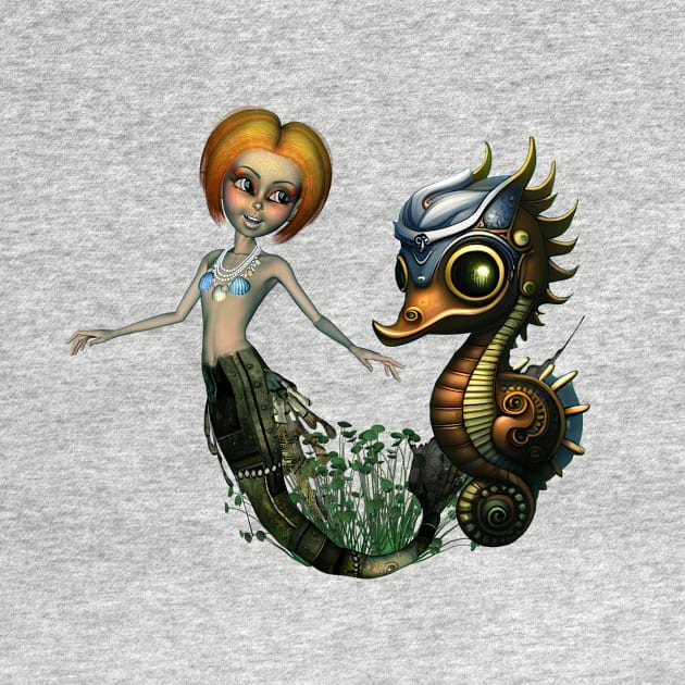 The friendship of the steampunk  mermaid and the seahorse. by Nicky2342